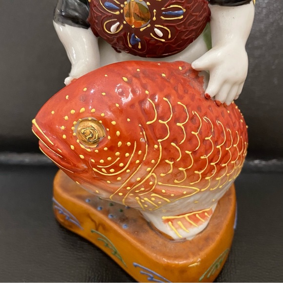 Vintage Signed Kutani Ebisu God Of Fishermen and Luck 5.75” Porcelain Figurine - Picture 14 of 15
